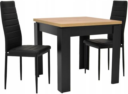 Stół 80x80 cm Craft 2 krzesła czarne Ekoskóra