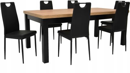 Stół 100x200/300 i 6 krzeseł czarne Eko IK-08