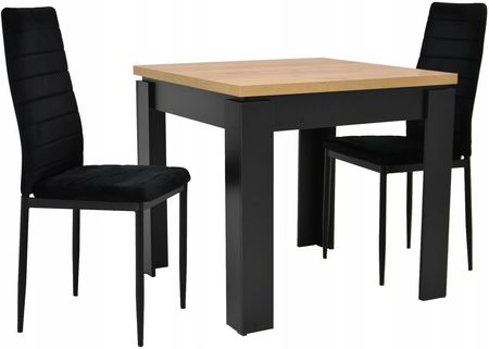 Stół 80x80 cm Craft 2 krzesła czarny welur