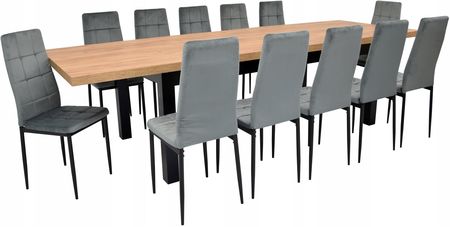 Stół 100x200/300 Craft i 12 krzeseł welurowe szare