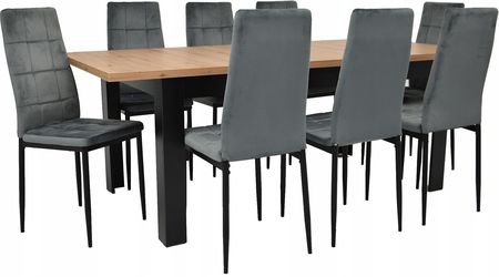 8 krzeseł IK-07 szare Stół 90x160/200 Artisan