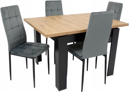 Komplet 4 krzesła Welur i stół 90x90/120cm Artisan