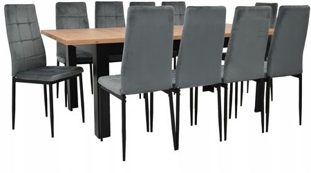 10 krzeseł IK-07 szare Stół 90x160/200 Artisan