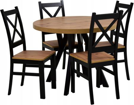 4 krzesła oparcie x i stół Ø 100/200 cm Craft