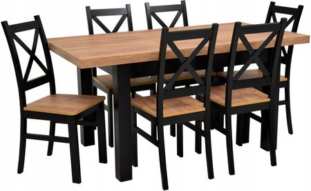 6 krzeseł drewniane i stół 80x140/180 cm Craft