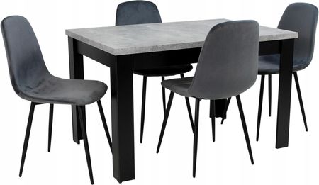 4 krzesła i stół 80x120/160 cm czarny/beton
