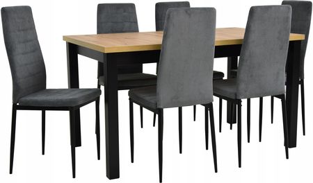 Stół 90x160/200 cm i 6 krzesła Sztruks Szary