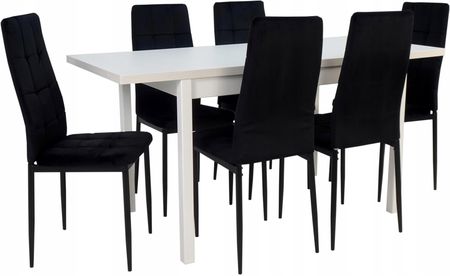 6 krzesła welur czarny i stół 70x120/160 cm