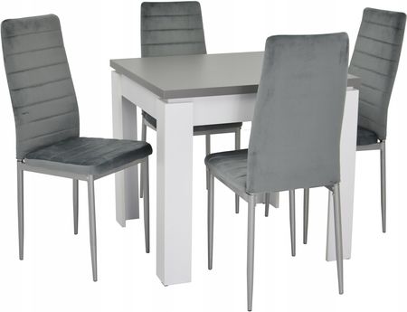 Stół 80x80 laminat i 4 krzesła szary welur