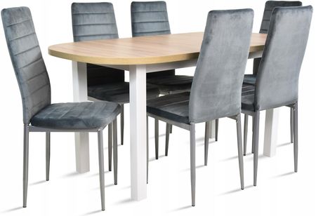 Stół owalny 80x160/200 drewno 6 krzeseł welur