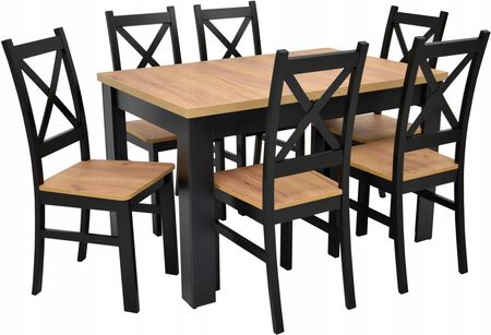 6 krzeseł Krzyżak Stół rozkładany 80x120/160 cm