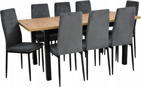 Stół 80x140/180 cm i 8 krzeseł Sztruks Szary