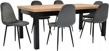 Stół 100x200/300 i 6 krzeseł szary welur