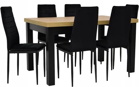 6 krzeseł welurowych rozkładany stół 90x90/290 cm