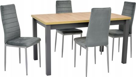 4 krzesła Welur i stół 90x160/200 Dąb Artisan