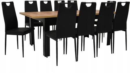 10 krzeseł czarne Eko Stół 90x160/200 Artisan
