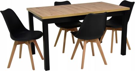 Stół 90x160/240cm i 4 krzesła Czarne Buk