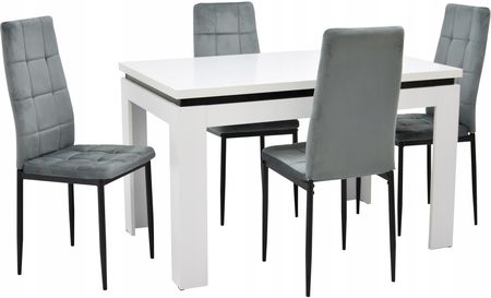 Stół 80x120/160 cm 4 krzesła Welurowe Szare