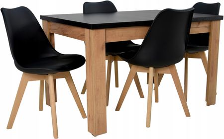 Komplet 4 krzeseł stół 80x120/160 cm Blat Czarny