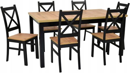 6 krzeseł drewnianych i stół 90x160/200 cm