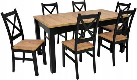 6 krzeseł drewnianych i stół 80x160/200 Wotan