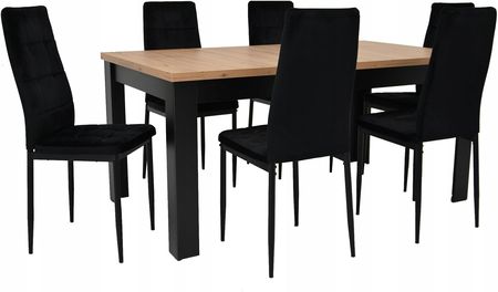 6 krzeseł IK-07 czarne Stół 90x160/200 Artisan