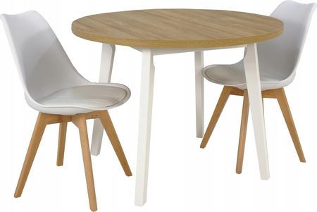 2 x krzesło Skandynawskie stół Ø100 cm Biały