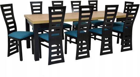 Rozkładany stół 90x90/290 10 krzeseł Drewniane