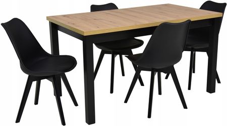 Stół 80x140/220cm i 4 krzesła skandynawskie Czarne