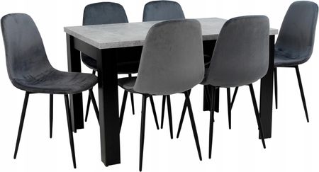 Stół 80x120/160 cm blat beton 6 szarych krzeseł