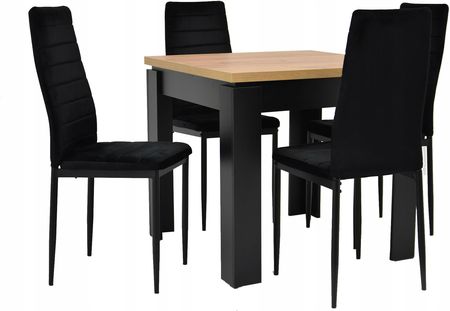 Stół 80x80 cm Craft 4 krzesła czarny welur