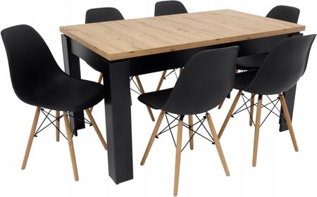 Zestaw 6 krzeseł i stół 80x140/180 cm Blat Artisan