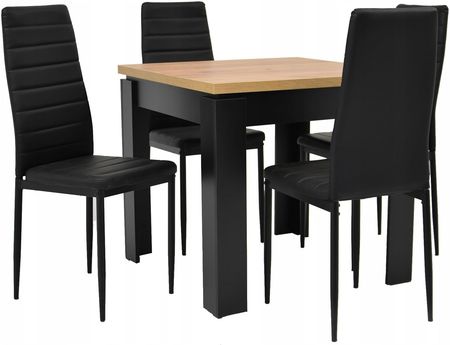 Stół 80x80 cm Craft 4 krzesła czarne Ekoskóra