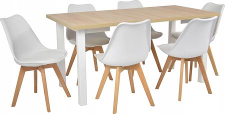 6 krzeseł skandynawskich i stół 80x80/160 cm