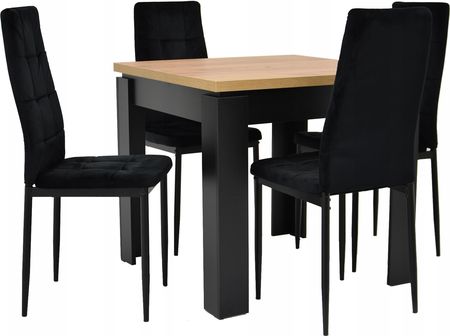 Stół 80x80 cm Craft 4 krzesła IK-07 czarny welur