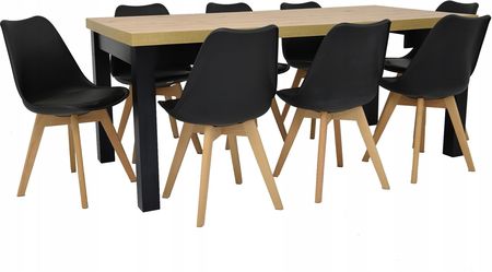 8 krzeseł Skandynawskich rozkładany stół 90x90/290