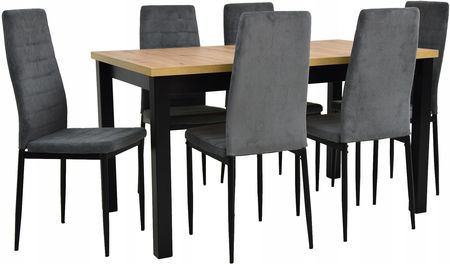 Stół 80x140/180 Artisan i 6 krzeseł szary Sztruks