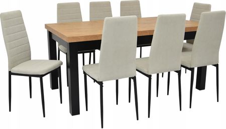Stół 90x170/250 cm inne blaty +8 krzeseł jasny beż