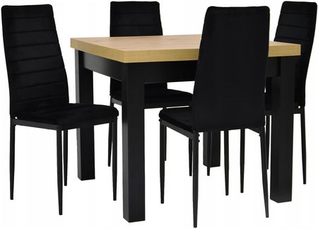 4 krzesła welurowe rozkładany stół 90x90/290 cm