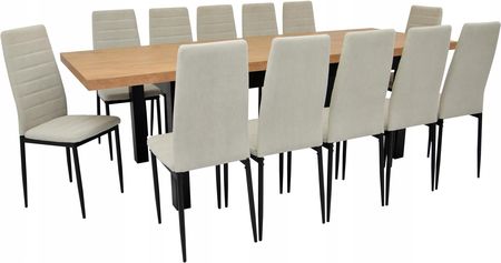 Stół 90x170/250cm inne blaty +12 krzeseł jasny beż