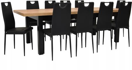 Stół 100x200/300 i 10 krzeseł czarne Eko IK-08