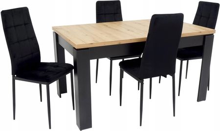 Stół 80x140/180 cm i 4 krzesła welurowe czarne