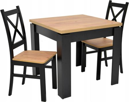 2 krzesła krzyżak i stół rozkładany 90x90/120 cm