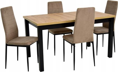 Stół 80x140/180 cm i 4 krzesła Sztruks Beżowy
