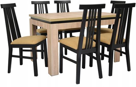Stół 80x120/160 i 6 krzeseł drewniane czarne K-87