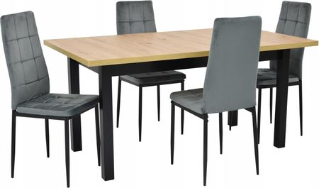 Stół 90x160/200 cm Artisan i 4 krzesła welurowe