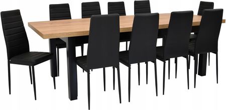 10 krzeseł z ekoskóry i stół 100x200/300 Craft