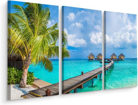 Obraz Tryptyk Malediwy Domki na Wodzie 3D 120x80