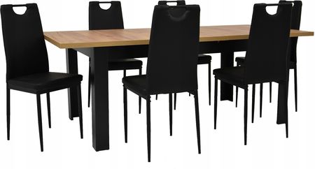 6 krzeseł czarne Eko Stół 90x160/200 Artisan