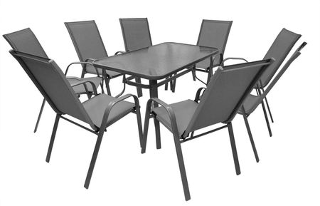 Zestaw Mebli Ogrodowych Na Taras Stół 150X80 I Krzesła Dla 8 Osób Szary